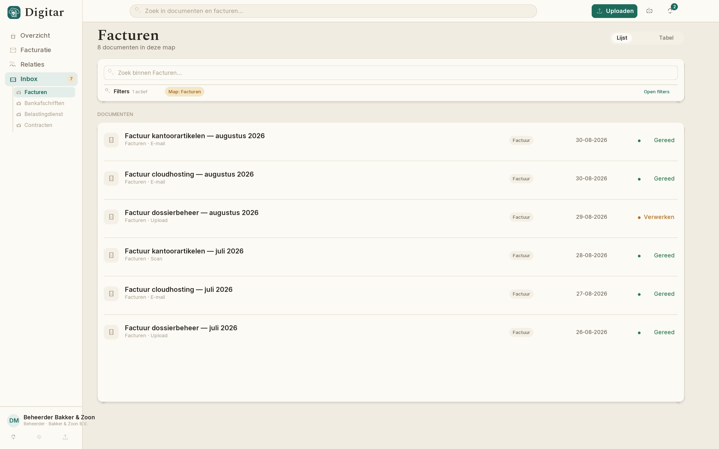 Doorzoekbaar archief met mappen en documenttypes
